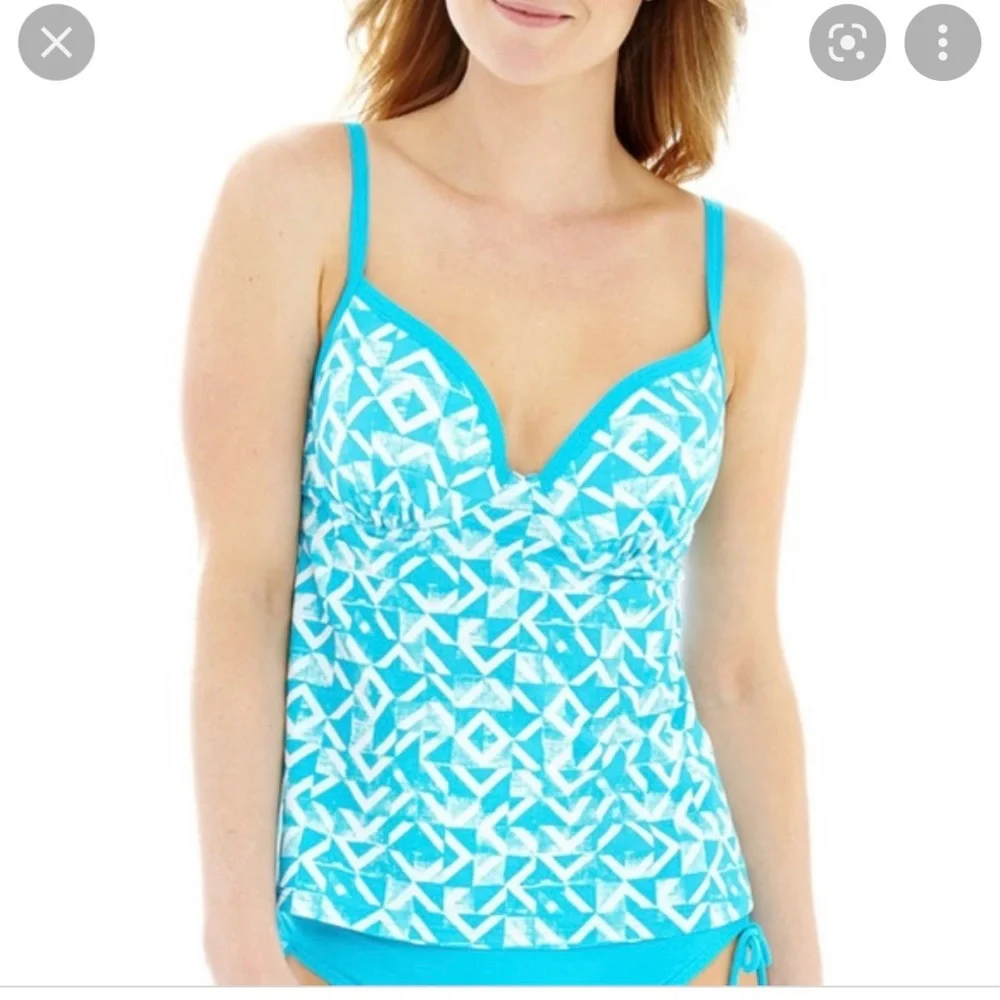 Maidenform Swim By the Sea Tankini Push Up Bra Fit Blue & White Print XSmall
